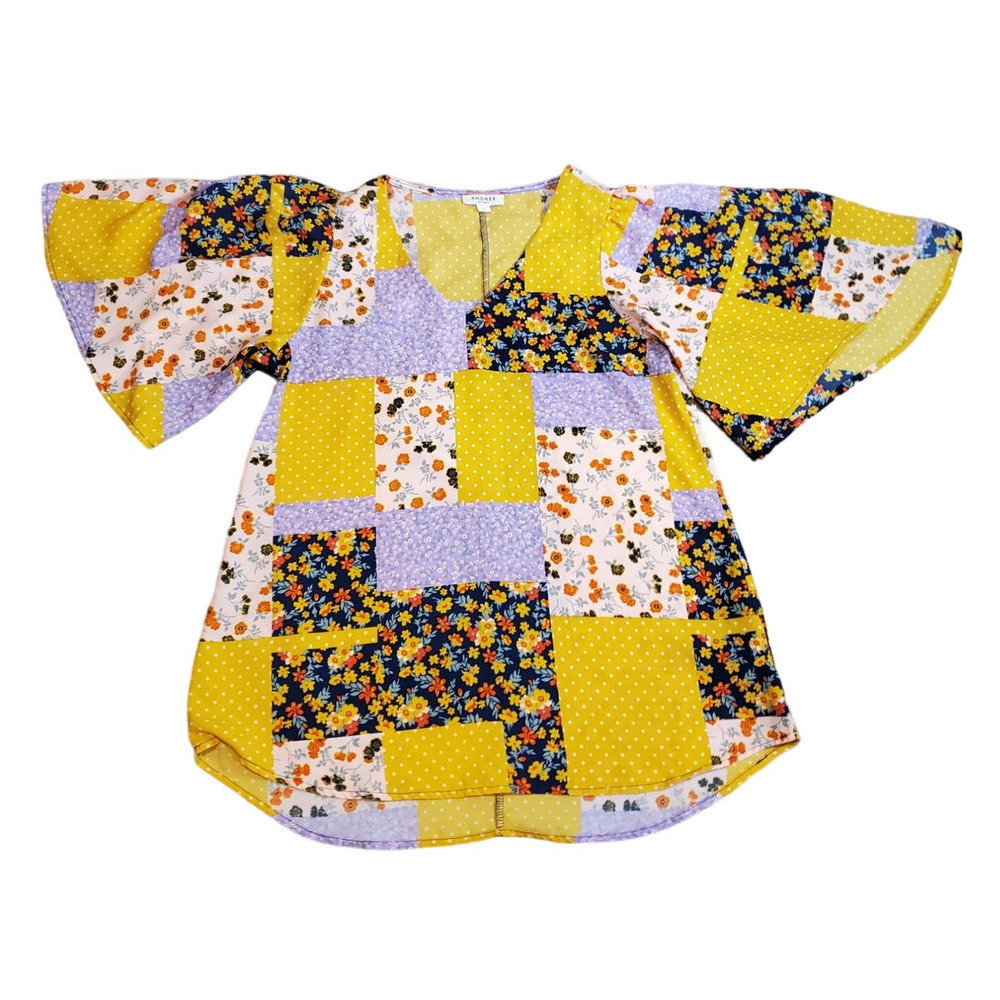 Andree by Unit Patchwork flare sleeve top Small
